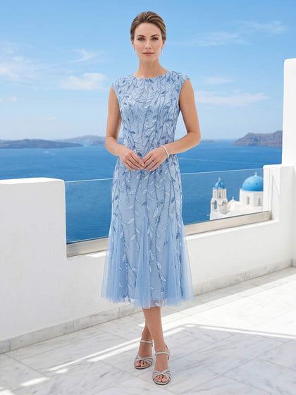 Robe Mère de la Mariée Fourreau/Colonne Encolure Bateau à Manches Courtes avec Paillettes