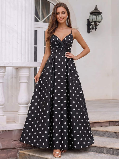 Robe Habillée Trapèze/Princesse à Bretelles Fines Sans Manches Longueur Sol avec Plis et Fronces