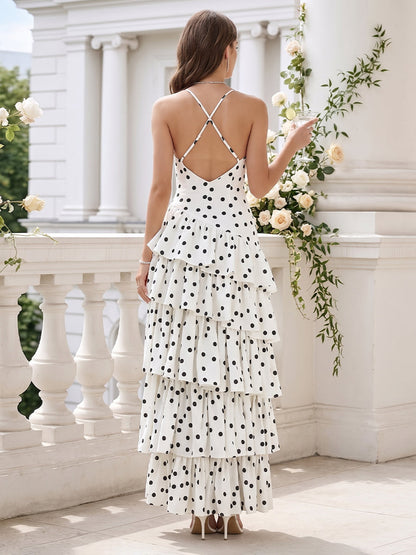 Robe de Cocktail Asymétrique A-Line à Licou Sans Manches avec Volants