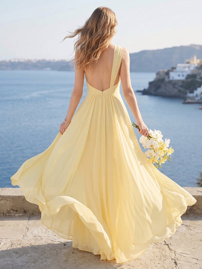 Robe de Demoiselle d'Honneur Coupe Trapèze / Princesse à Une Épaule Sans Manches Longueur Sol avec Fente Latérale & Fronces