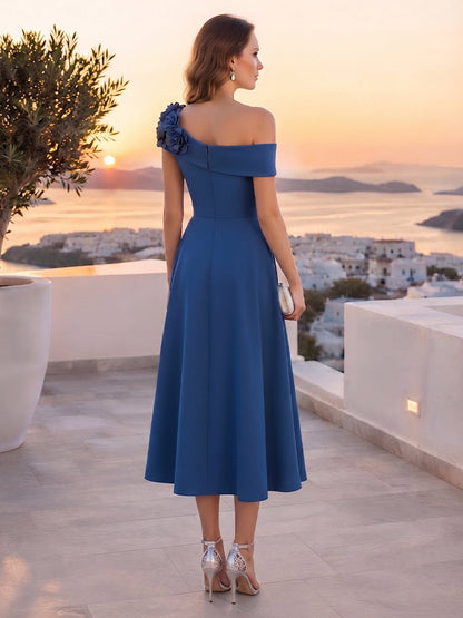 Robe Mère de la Mariée Gaine/Colonne Sans Manches à Épaules Dénudées avec Fleurs 3D et Plis