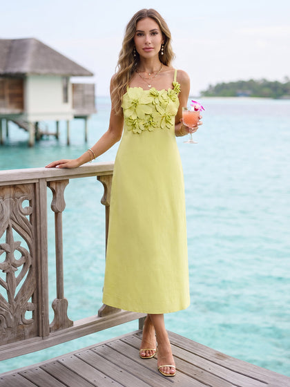 Robe de Cocktail Ligne A/Princesse à Bretelles Spaghetti Sans Manches Longueur Thé avec Fleurs 3D