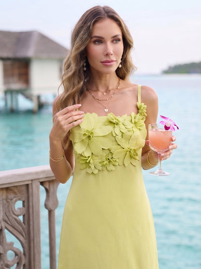 Robe de Cocktail Ligne A/Princesse à Bretelles Spaghetti Sans Manches Longueur Thé avec Fleurs 3D