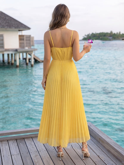 Robe de Cocktail Ligne A/Princesse à Bretelles Spaghetti Sans Manches Longueur Cheville avec Fleurs 3D et Plis