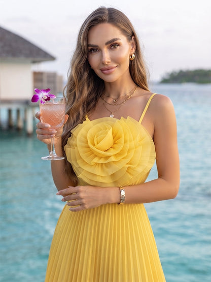 Robe de Cocktail Ligne A/Princesse à Bretelles Spaghetti Sans Manches Longueur Cheville avec Fleurs 3D et Plis