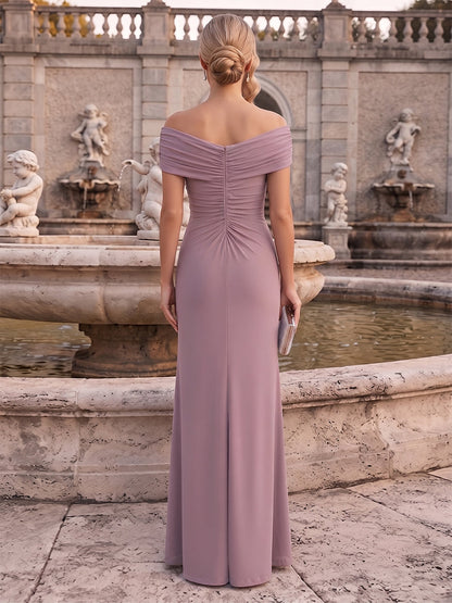 Robe de Mère de la Mariée Coupe A-Line/Princesse, Épaules Dénudées, Sans Manches, Longueur au Sol avec Ruchés & Broderies