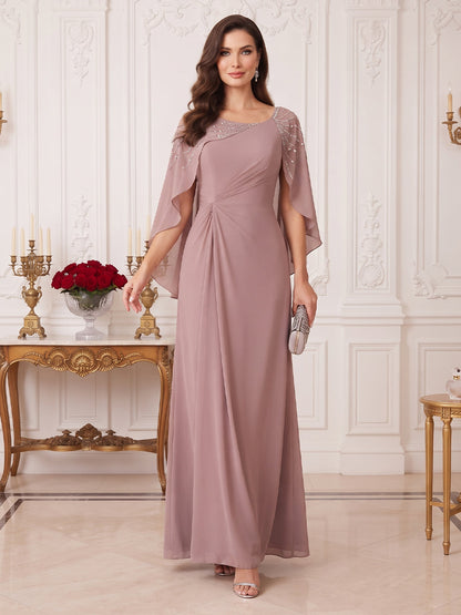 Robe de Mère de la Mariée Coupe A-Line/Princesse Asymétrique à Mancherons avec Ruchés