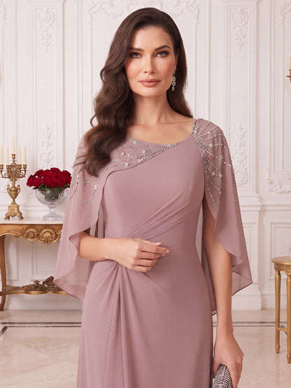 Robe de Mère de la Mariée Coupe A-Line/Princesse Asymétrique à Mancherons avec Ruchés