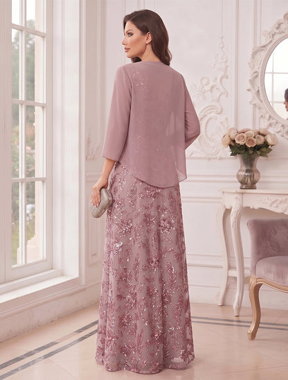 Robe de Mère de la Mariée Coupe A-Line/Princesse à Col en V, Sans Manches, Longueur au Sol avec Dentelle & Paillettes