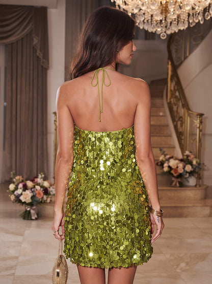 Robe de Fête Courte/Mini Coupe A-Line/Princesse, Dos Nu, Sans Manches avec Paillettes