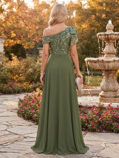 Combinaison pour mère de la mariée en mousseline, épaules dénudées, sans manches, longueur au sol, avec surjupe et motifs appliqués