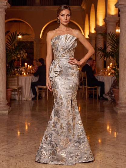 Fourreau / colonne Bustier Sans manches Jacquard Longueur au sol Robes de soirée avec Froncé