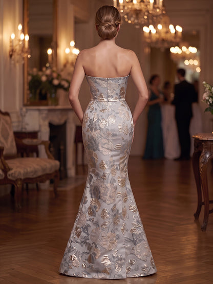Fourreau / colonne Bustier Sans manches Jacquard Longueur au sol Robes de soirée avec Froncé