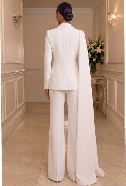 Combinaisons Col chemise Manches longues Satin Longueur au sol Robes de soirée avec Cape