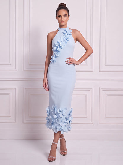 Fourreau / colonne Dos nu Sans manches Satin Longueur midi Robe de cocktail avec Fleur 3D