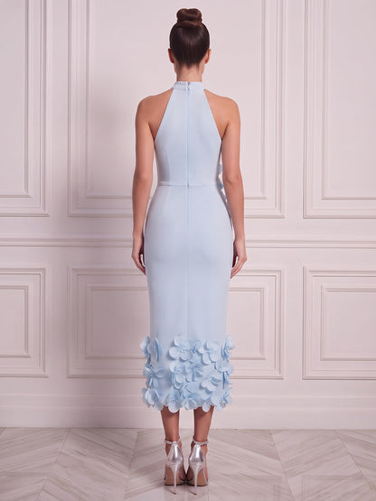 Fourreau / colonne Dos nu Sans manches Satin Longueur midi Robe de cocktail avec Fleur 3D