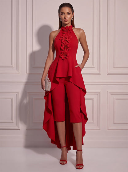 Trapèze / princesse Dos nu Sans manches Satin Asymétrique Robe de cocktail avec Fleur 3D