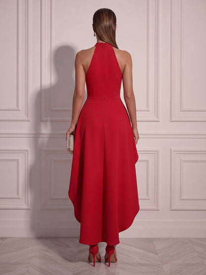 Trapèze / princesse Dos nu Sans manches Satin Asymétrique Robe de cocktail avec Fleur 3D