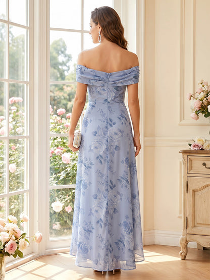 Ligne A/Princesse Hors de l'épaule Sans Manches Asymétrique Robes Mère de la Mariée avec Volants & Florale