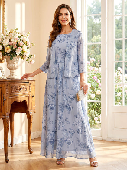 Ligne A/Princesse Scoop 3/4 Manches Longueur du sol Robes Mère de la Mariée avec Veste & Ruchée