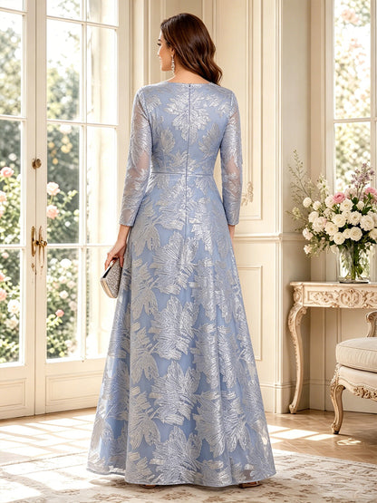 Ligne A/Princesse Col en V Manches Longues Longueur du sol Robes Mère de la Mariée avec Ruchée