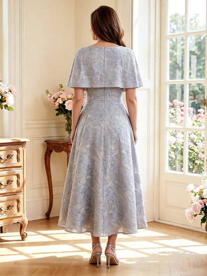 Ligne A/Princesse Scoop Demi-manches Longueur Thé Robes Mère de la Mariée avec Ruchée