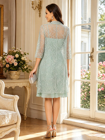 Ligne A/Princesse Col Carré 3/4 Manches Longueur Genou Robes Mère de la Mariée avec Veste & Volants