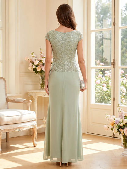 Trompette/Sirène Chérie Sans Manches Longueur du sol Robes Mère de la Mariée avec Appliqué