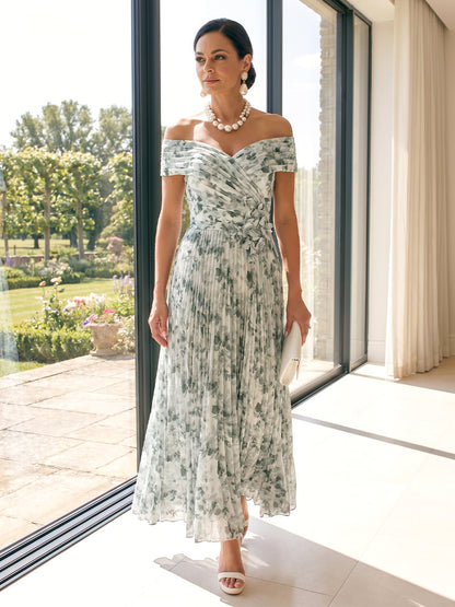 Robe Mère de la Mariée Trapèze/Princesse À Épaules Dénudées Sans Manches Longueur Cheville avec Motif Floral en 3D et Plis