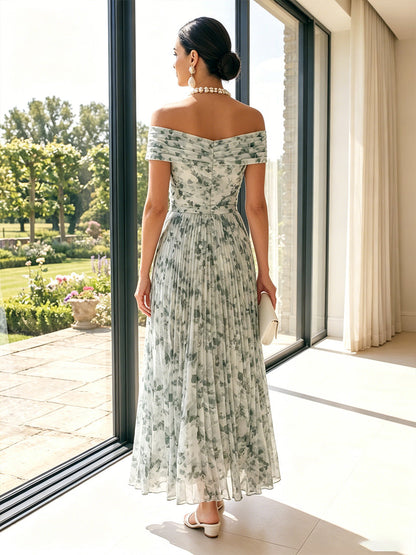 Robe Mère de la Mariée Trapèze/Princesse À Épaules Dénudées Sans Manches Longueur Cheville avec Motif Floral en 3D et Plis