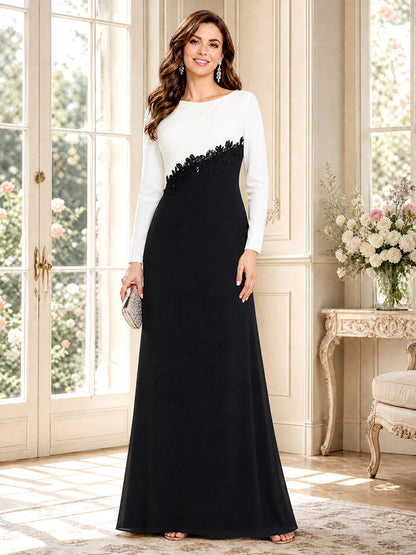 Robe Mère de la Mariée Ligne A/Princesse à Manches Longues Col Rond Longueur Sol avec Appliqués