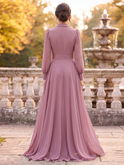 Combinaison pour mère de la mariée, col en V, manches longues, en mousseline, longueur cheville, avec surjupe