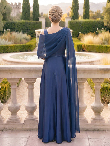Robe de mère de la mariée trapèze/princesse, décolleté en cœur, sans manches, en satin, longueur au sol, avec fleur en 3D et volants