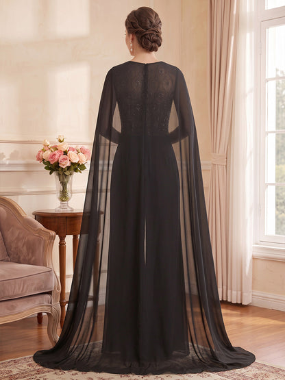 Combinaisons pour mère de la mariée en mousseline, encolure arrondie, sans manches, longueur au sol, avec dentelle