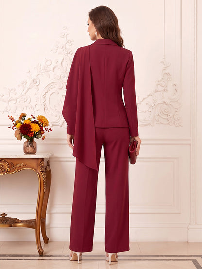 Combinaisons pour mère de la mariée en satin extensible, col en V, manches longues, longueur cheville, avec cape