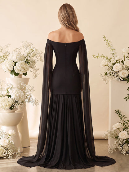 Robe de Demoiselle d'Honneur Ligne A/Princesse, Épaules Dénudées, Longueur Sol à Plis