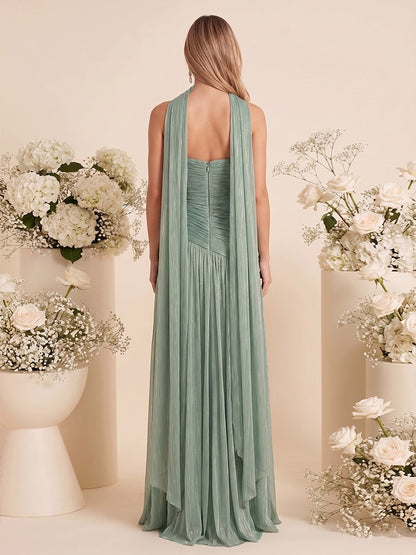 Robe de Demoiselle d'Honneur Ligne A/Princesse Bustier, Longueur Sol, Fendue sur le Côté à Plis & Foulard