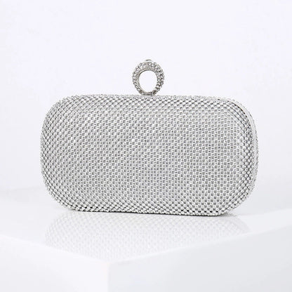 Pochette en Alliage de Couleur Unie avec Cristaux Scintillants Pour Femme