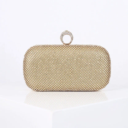 Pochette en Alliage de Couleur Unie avec Cristaux Scintillants Pour Femme