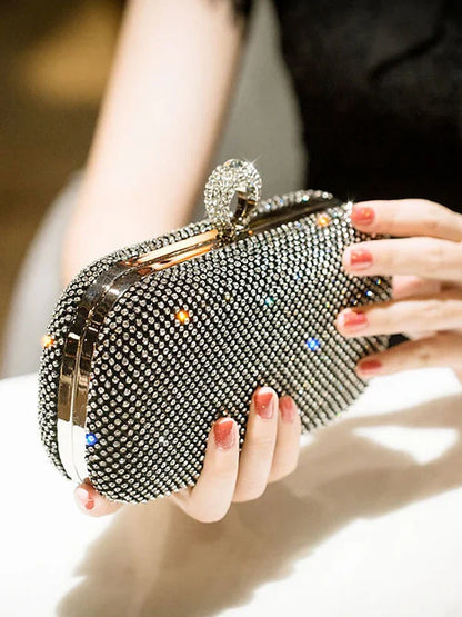 Pochette en Alliage de Couleur Unie avec Cristaux Scintillants Pour Femme