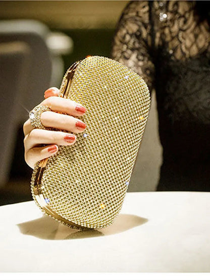 Pochette en Alliage de Couleur Unie avec Cristaux Scintillants Pour Femme