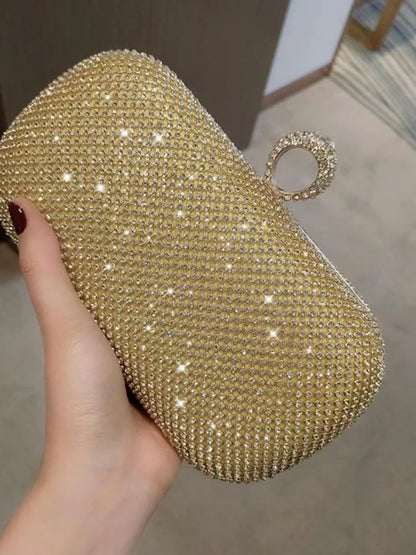 Pochette en Alliage de Couleur Unie avec Cristaux Scintillants Pour Femme