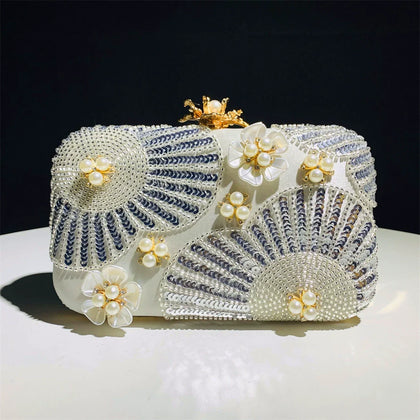 Pochette à Fleurs et Perles Brillantes, Sacs à Main Uniques
