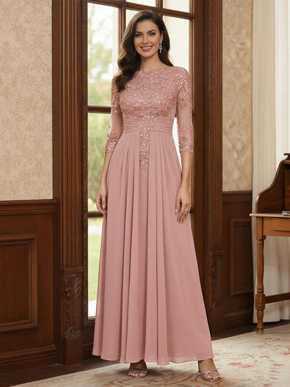 Ligne A/Princesse Demi-manches La Longueur du Sol Robes Mère de la Mariée avec Dentelle & Appliques