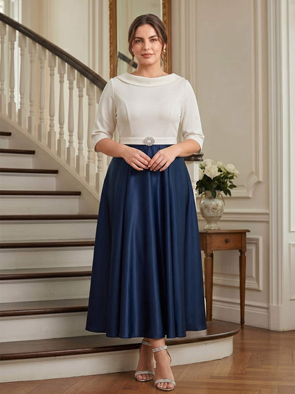Ligne A/Princesse Col Haut Demi-manches Robes Mère de la Mariée Grande Taille avec Strass