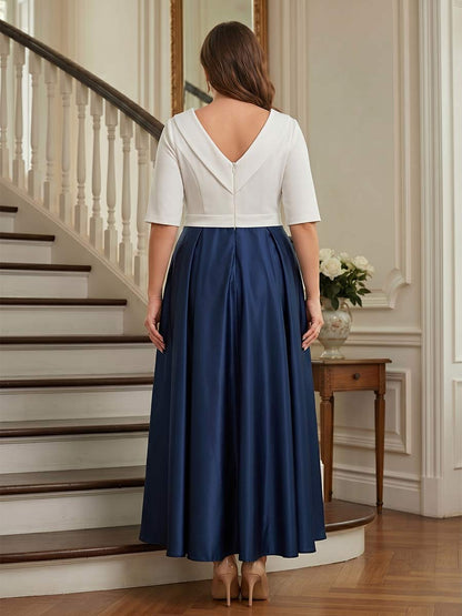 Robe Mère de la Mariée Grande Taille Ligne A/Princesse Col Haut Demi-manches avec Strass