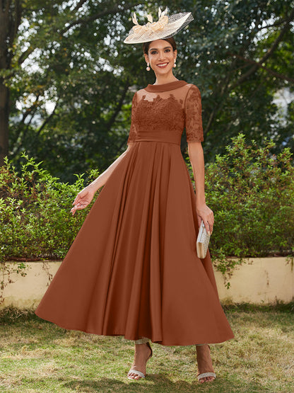 Robe de Soirée Longue à Manches Mi-Longues et Décolleté En V/Princesse avec Appliques