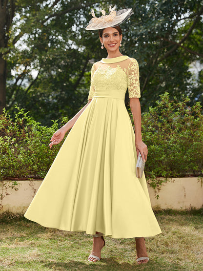 Robe de Soirée Longue à Manches Mi-Longues et Décolleté En V/Princesse avec Appliques