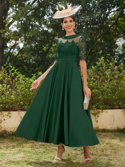 Robe de Soirée Longue à Manches Mi-Longues et Décolleté En V/Princesse avec Appliques