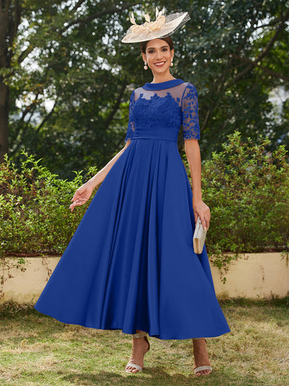 Robe de Soirée Longue à Manches Mi-Longues et Décolleté En V/Princesse avec Appliques